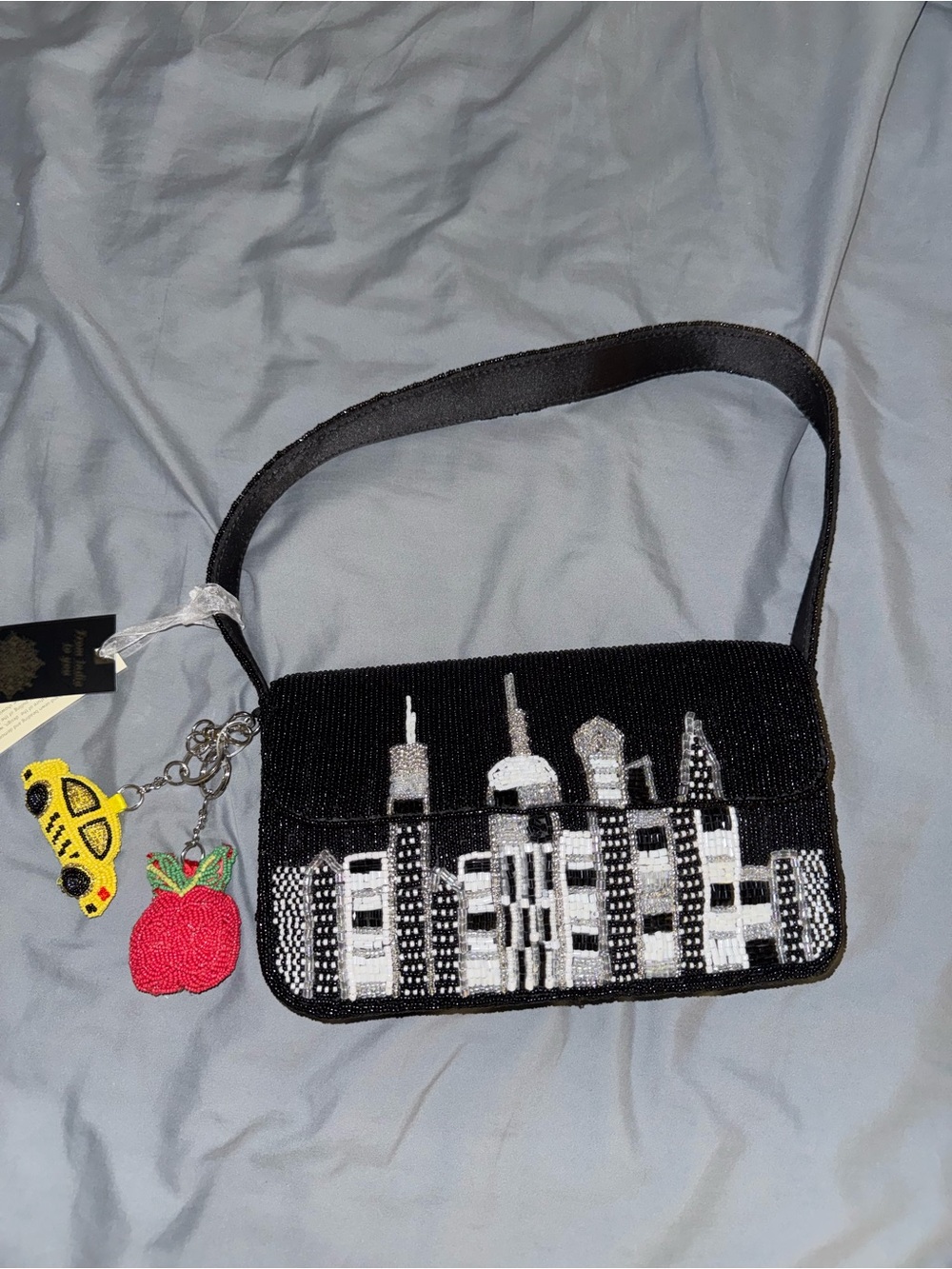 Beaded New York City Skyline Shoulder Bag with Charms Handmade in India New